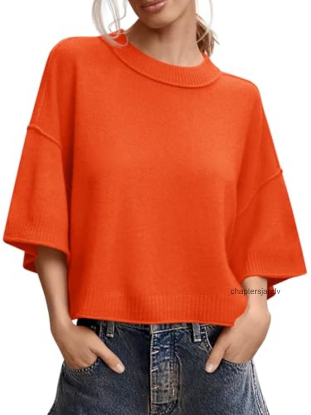 Womens Short Sleeve Sweater Oversized Cropped Knit Top Casual Pullover